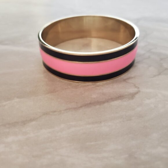 💕 Vintage Y2K 2000's 00's J.Crew Pink Black Preppy Wide Enamel Bangle 💕 - Picture 2 of 9